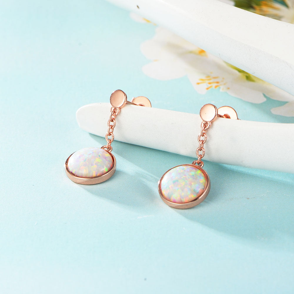 Round Cut Opal Jewelry Pendant Silver Drop Earrings for Women