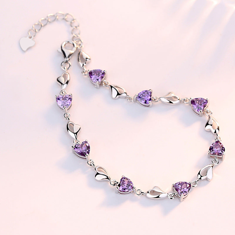 Heart Zircon Love Silver Bracelet for Women