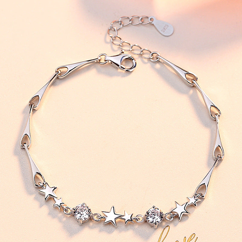 Smooth Star with Zircon Silver Bracelet for Women