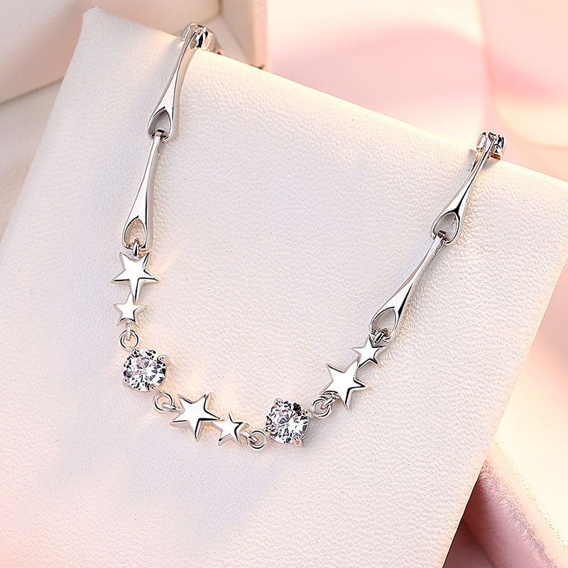 Smooth Star with Zircon Silver Bracelet for Women