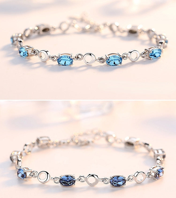 Oval Crystal Silver Bracelet for Women