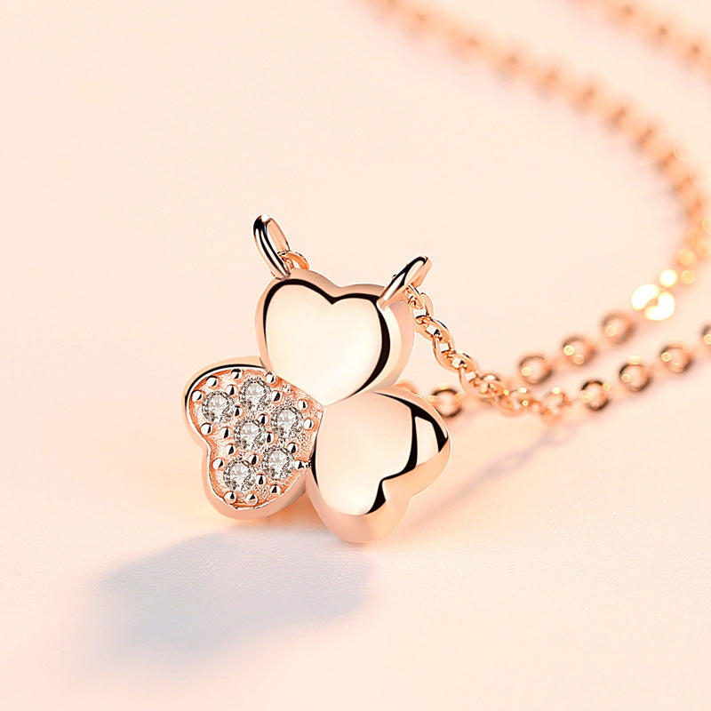 Clover with Zircon Pendant Silver Necklace for Women