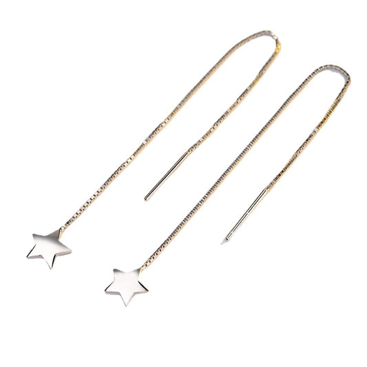 Long Tassle Star Ear Line Silver Drop Earrings for Women