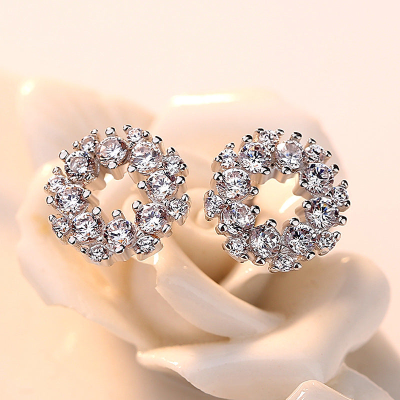 Zircon Round Silver Studs Earrings for Women