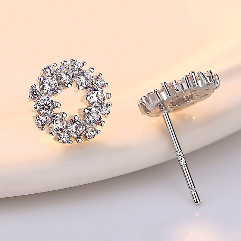 Zircon Round Silver Studs Earrings for Women