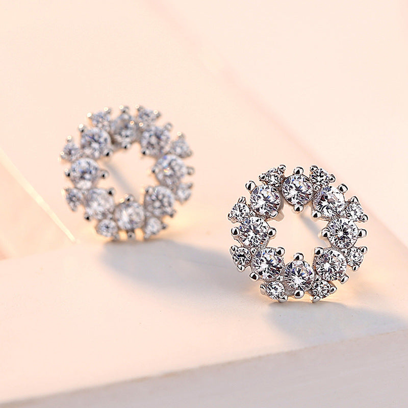 Zircon Round Silver Studs Earrings for Women