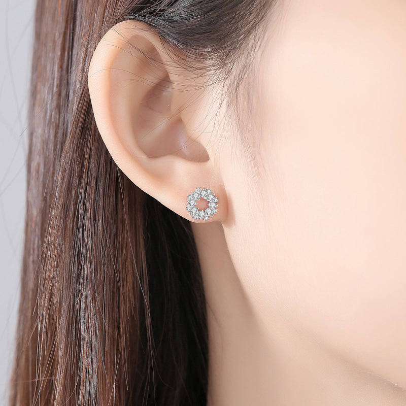 Zircon Round Silver Studs Earrings for Women