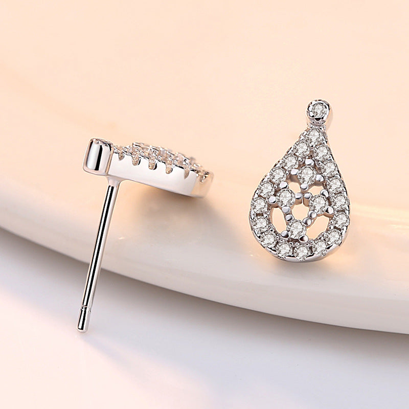 Zircon Water Drop Pendant Silver Studs Earrings for Women