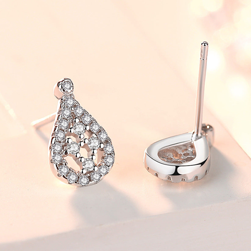 Zircon Water Drop Pendant Silver Studs Earrings for Women