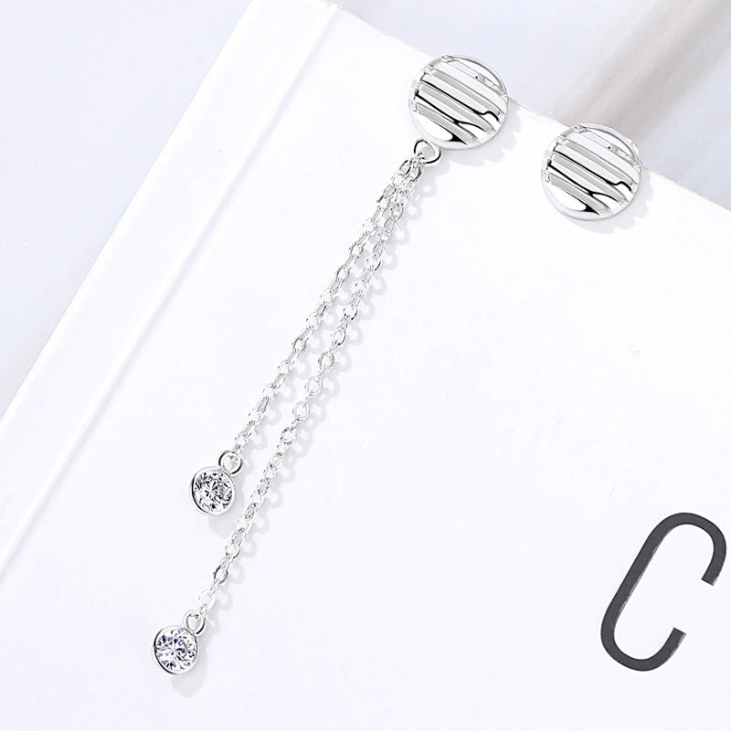 Round Asymmetric Silver Drop Earrings for Women