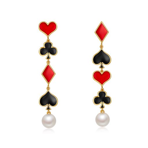 Poker Enamel with Pearls Drop Earrings for Women