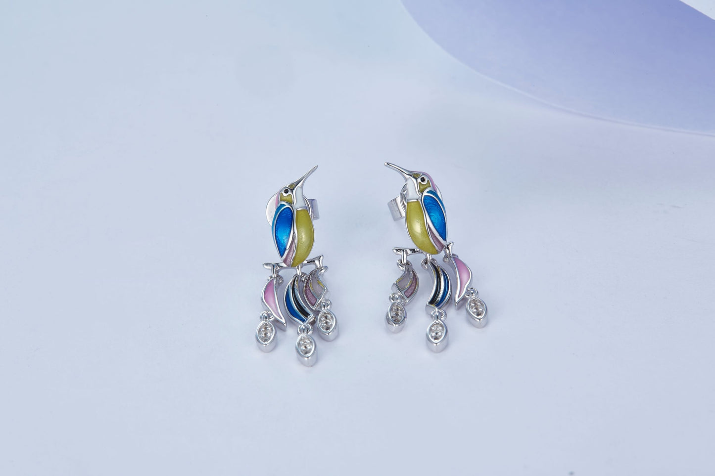 Colourful Tiger Hummingbird Enamel Silver Earrings for Women