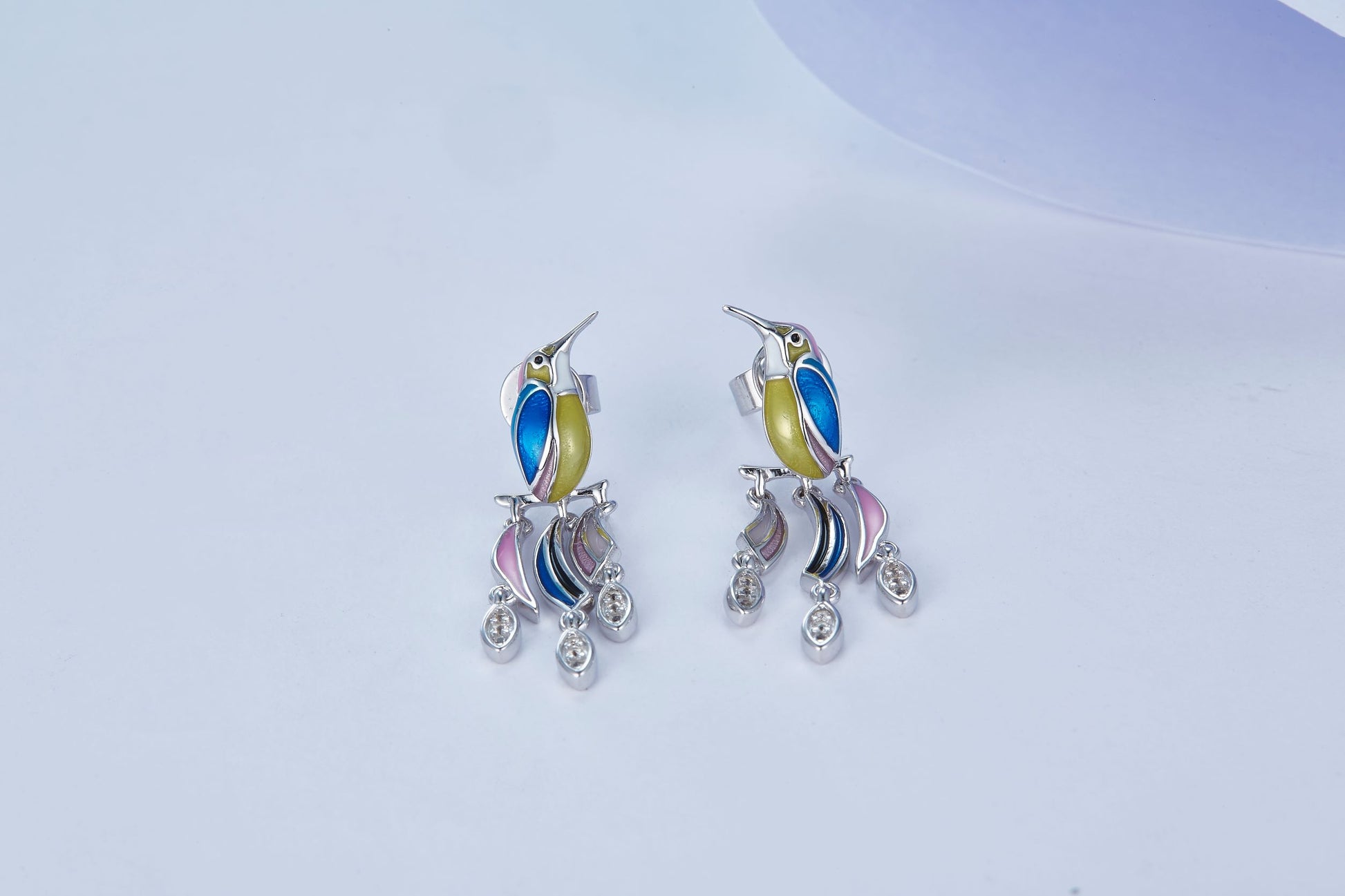 Colourful Tiger Hummingbird Enamel Silver Earrings for Women