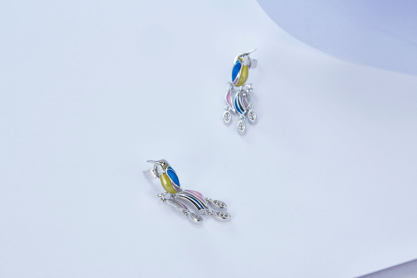 Colourful Tiger Hummingbird Enamel Silver Earrings for Women