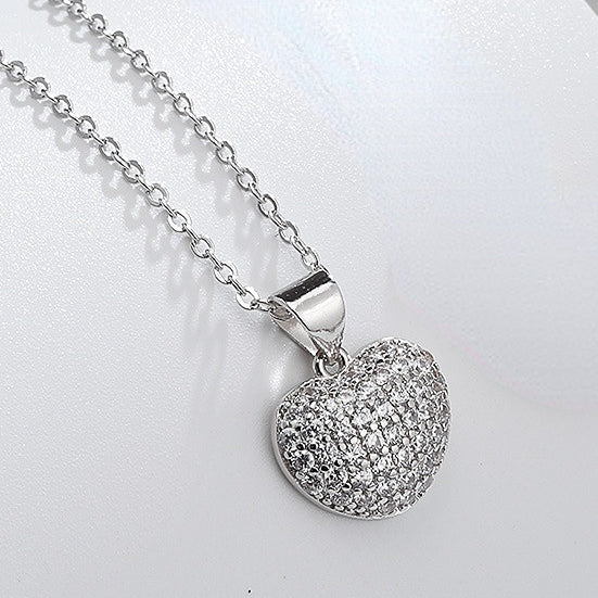 Full Zircon Heart Pendant Silver Necklace for Women