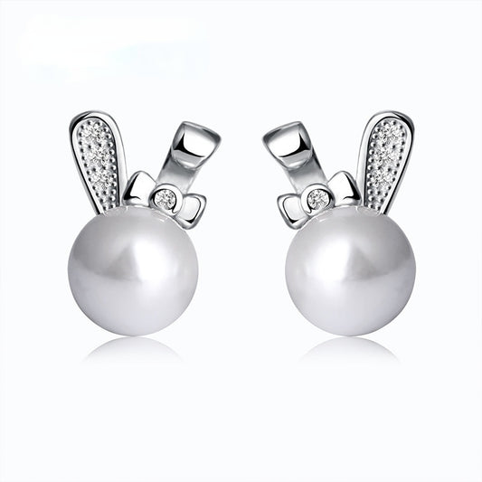 Pearl Bunny Silver Studs Earrings for Women