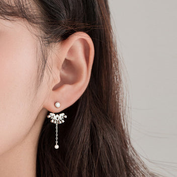 Asymmetric Tassel with Zircon Silver Drop Earrings for Women