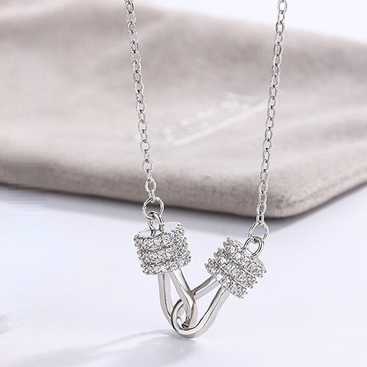 Double Clasp with Zircon Silver Necklace for Women