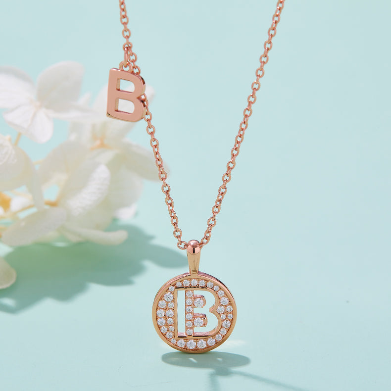 (Rose Gold Colour) Letter B Moissanite Necklace for Women