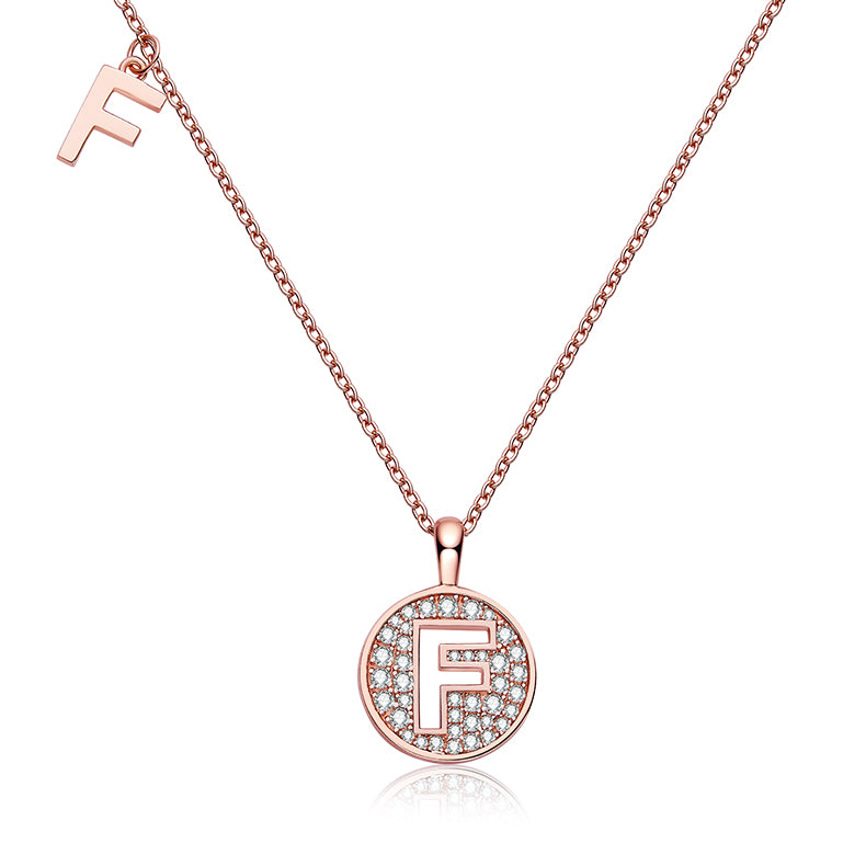 (Rose Gold Colour) Letter F Moissanite Necklace for Women