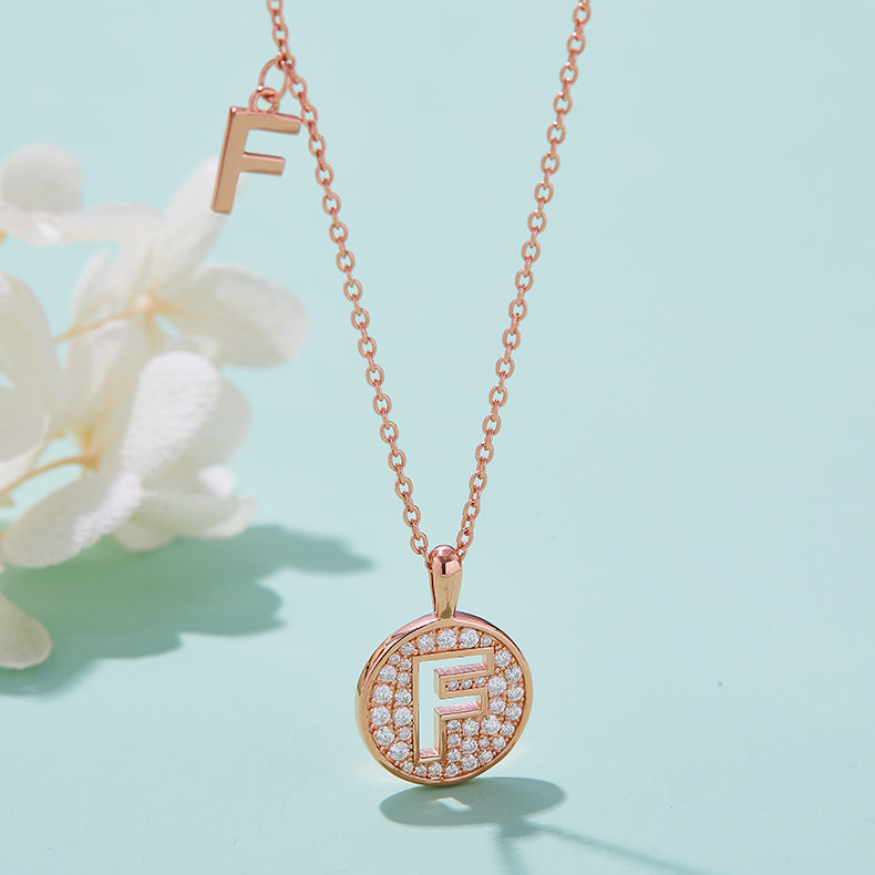 (Rose Gold Colour) Letter F Moissanite Necklace for Women