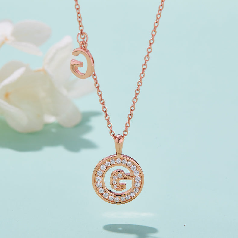 (Rose Gold Colour) Letter G Moissanite Necklace for Women