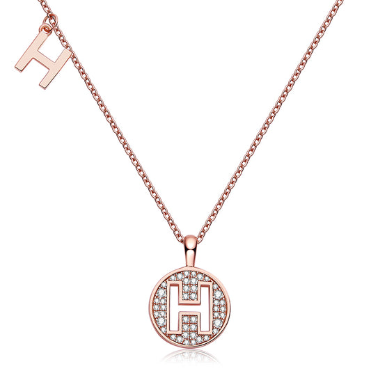 (Rose Gold Colour) Letter H Moissanite Necklace for Women