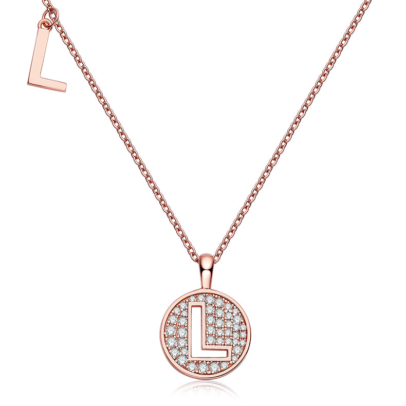 (Rose Gold Colour) Letter L Moissanite Necklace for Women