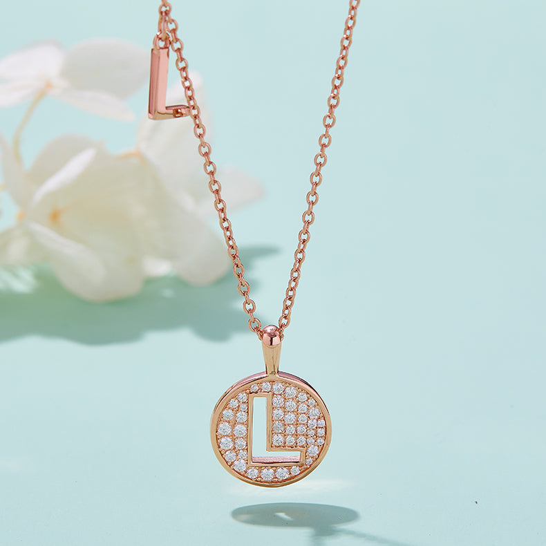 (Rose Gold Colour) Letter L Moissanite Necklace for Women