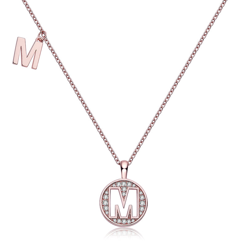 (Rose Gold Colour) Letter M Moissanite Necklace for Women