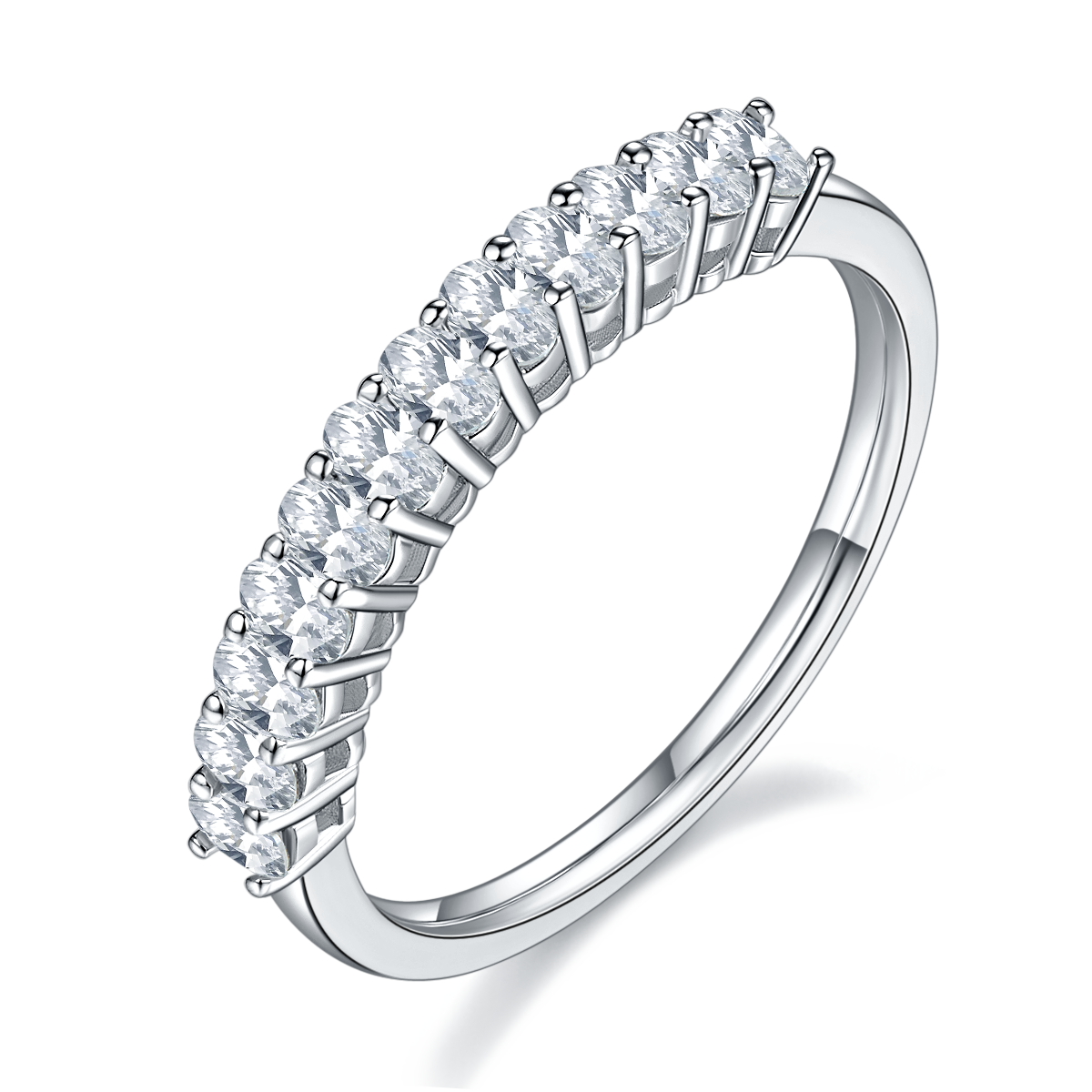 Oval Shape Moissanite Half Eternity Silver Ring