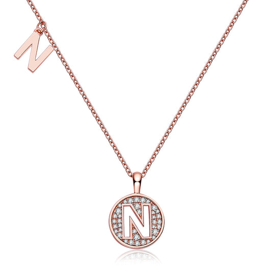 (Rose Gold Colour) Letter N Moissanite Necklace for Women