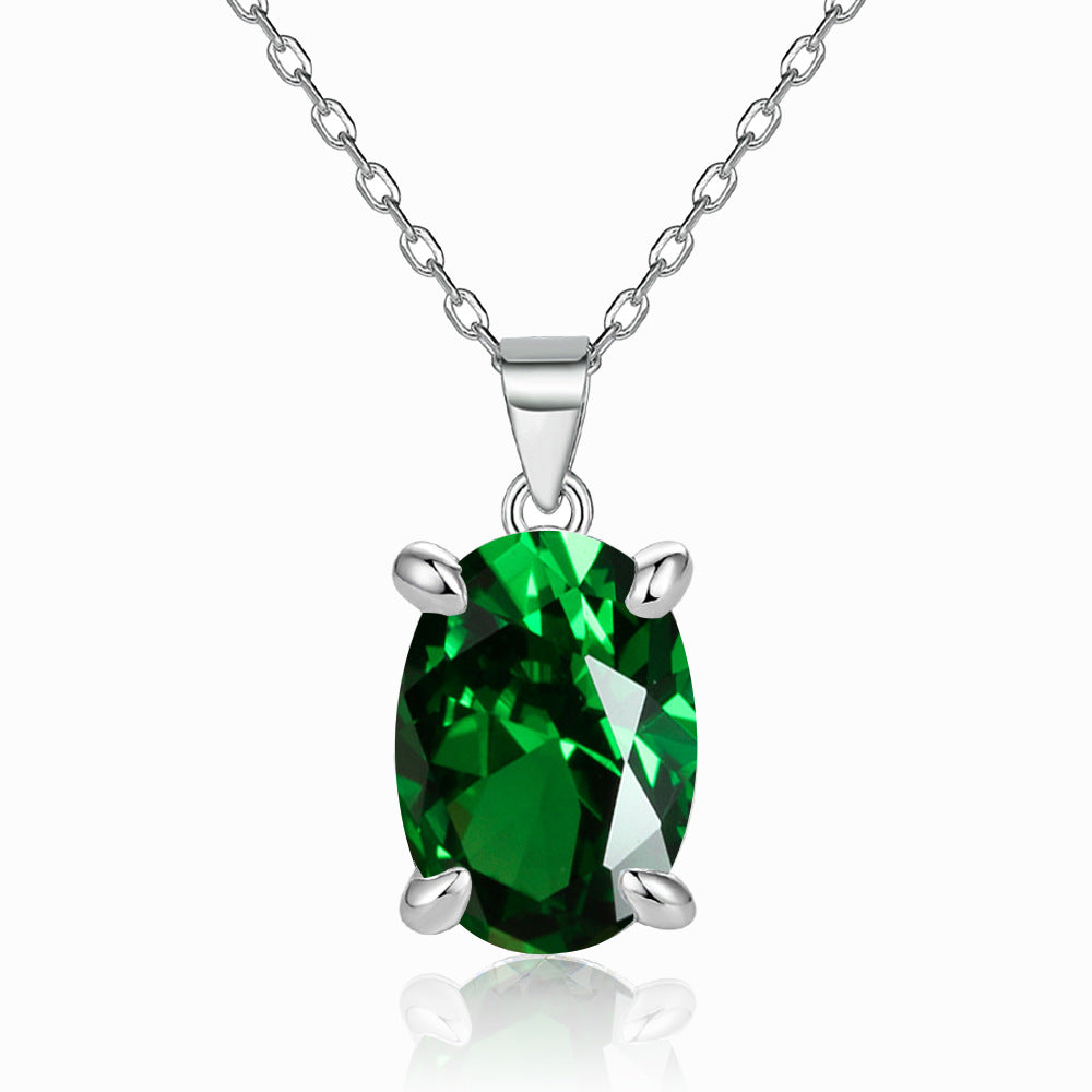 Oval Zircon Pendant Silver Necklace for women