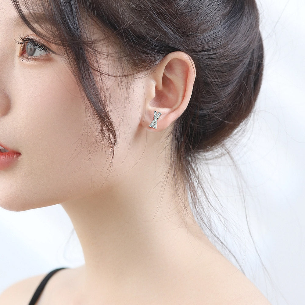 Zircon X Letter Silver Studs Earrings for Women