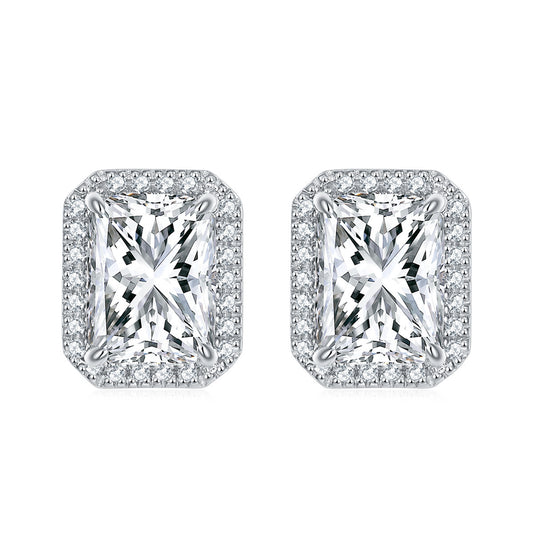 Rectangular Zircon Solesta Halo Silver Studs Earrings for Women