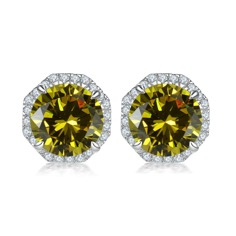 Colourful Round Zircon Soleste Halo Silver Studs Earrings for Women