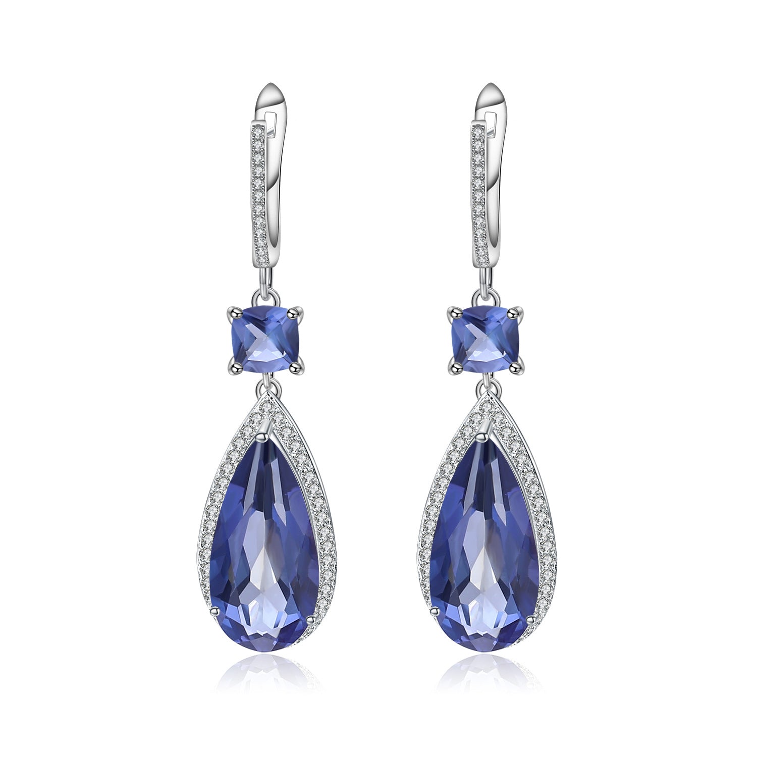 European Premium Stye Inlaid Crystal  Soleste Halo Water Droplet Sterling Silver Drop Earrings for Women