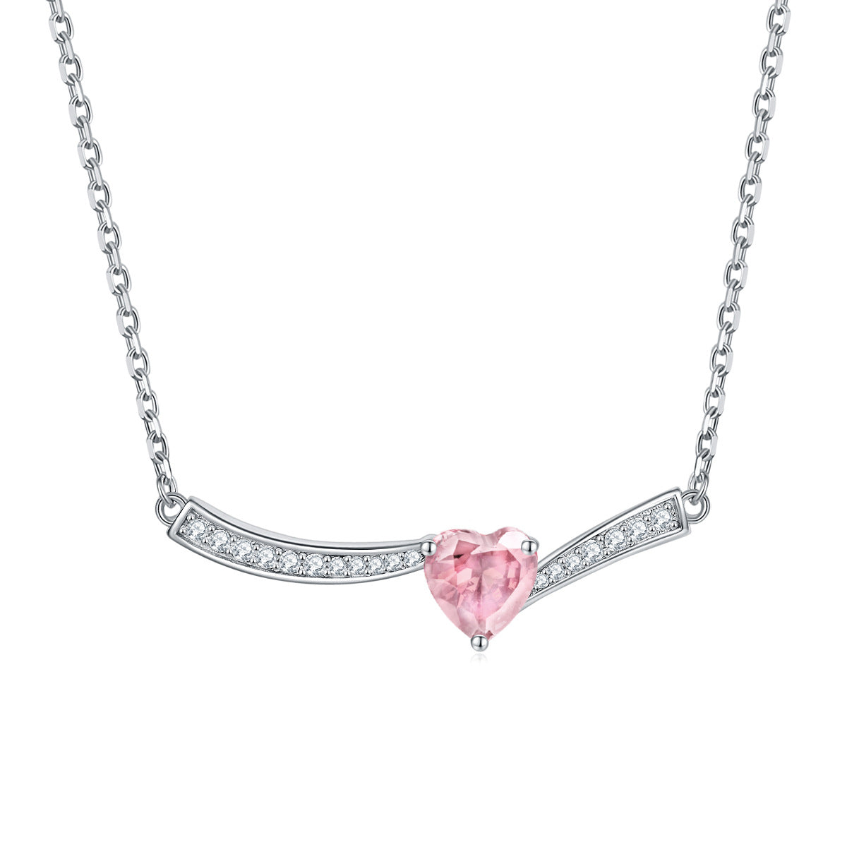 Heart-shape Zircon Pendant Silver Necklace for Women