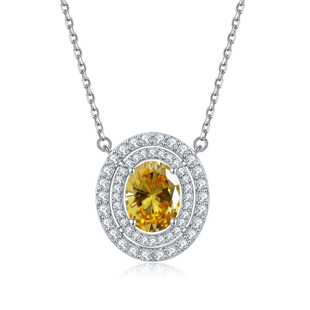 Oval Colourful Zircon Soleste Halo Pendant Silver Necklace for Women