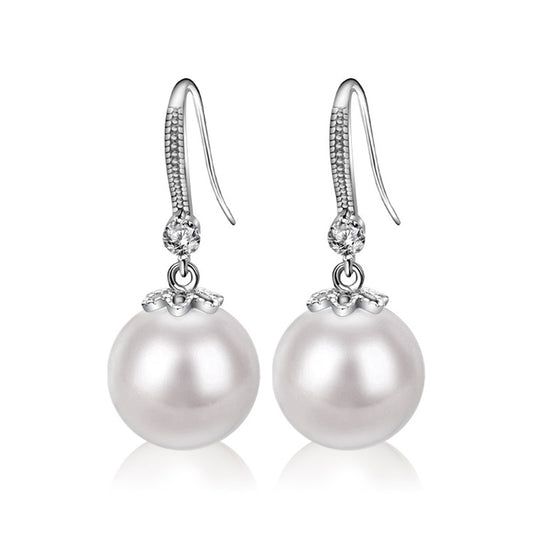 Pearl Pendant Silver Drop Earrings for Women