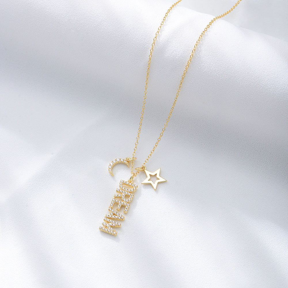 Letter DREAM with Zircon Pendant Silver Necklace for Women