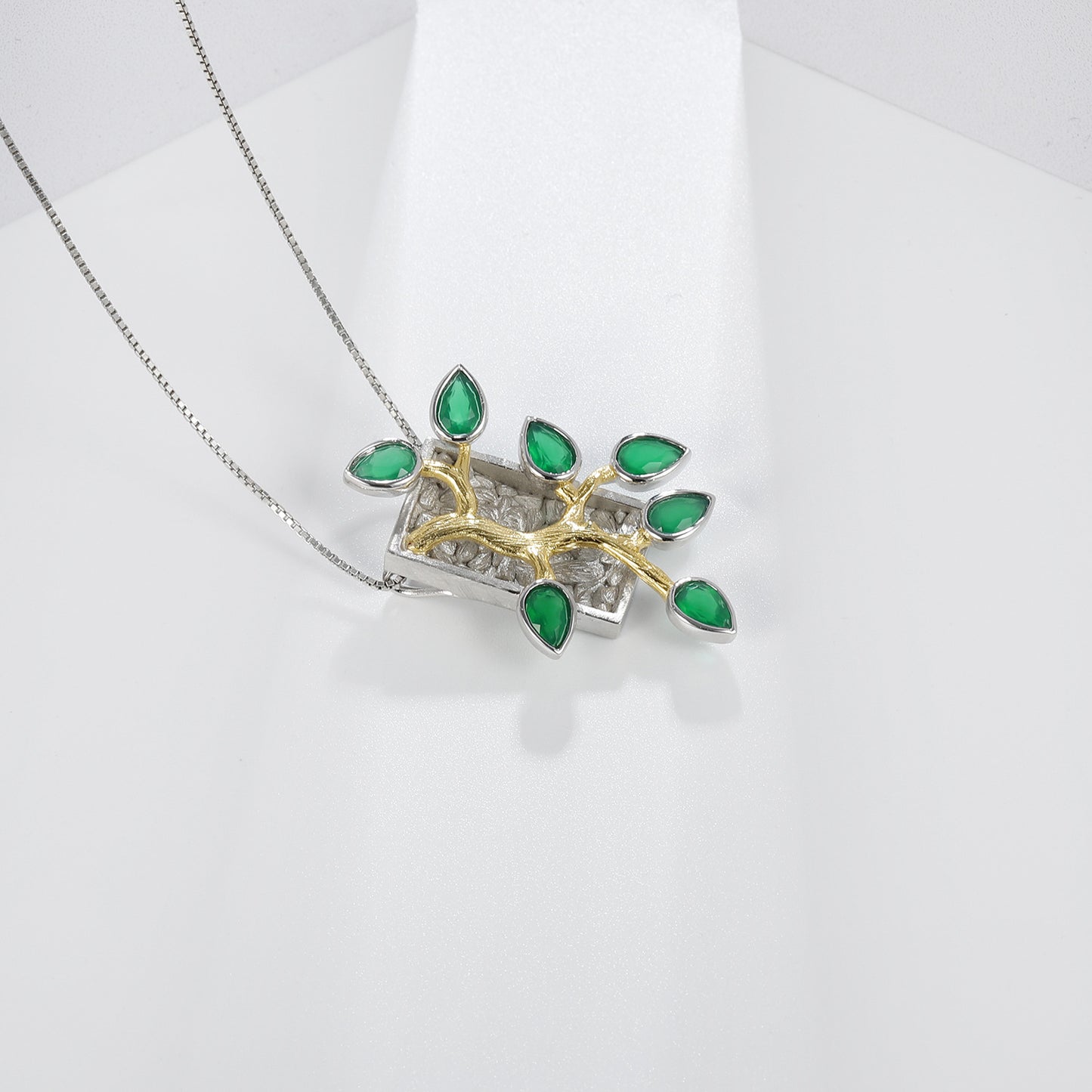 Natural Colourful Gemstones Flower Branch Jade Leaf Pendant Silver Necklace for Women