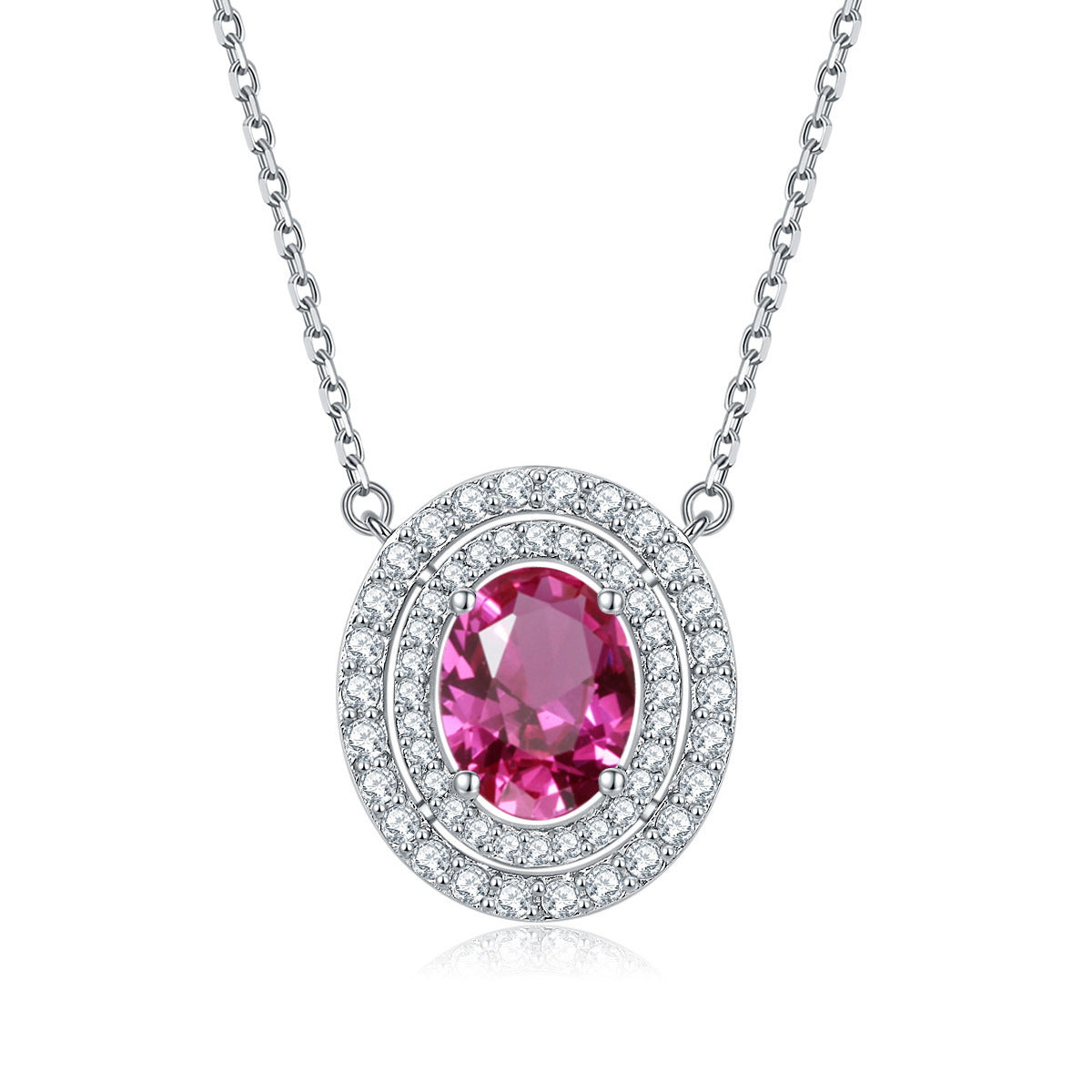 Oval Colourful Zircon Soleste Halo Pendant Silver Necklace for Women