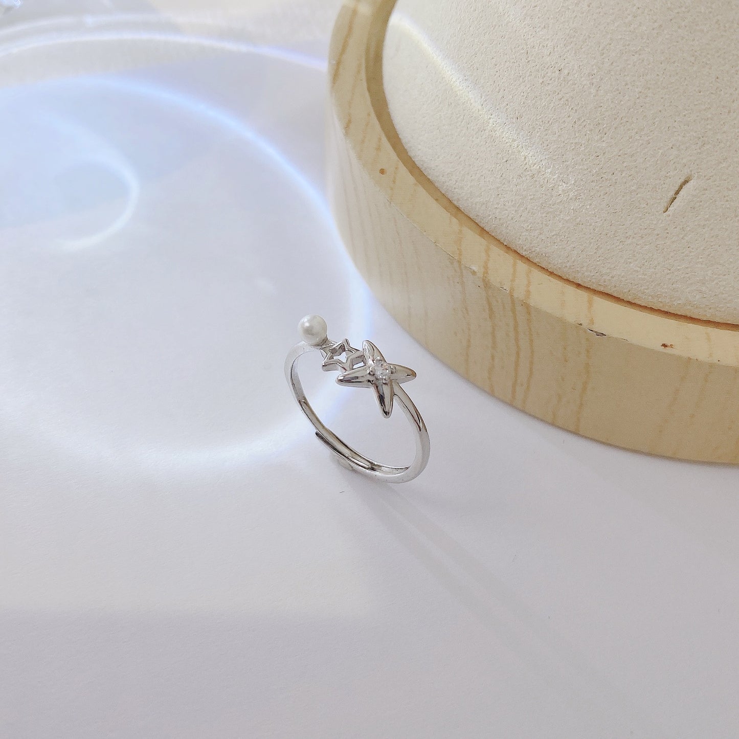 Double Stars with Pearl Silver Ring for Women