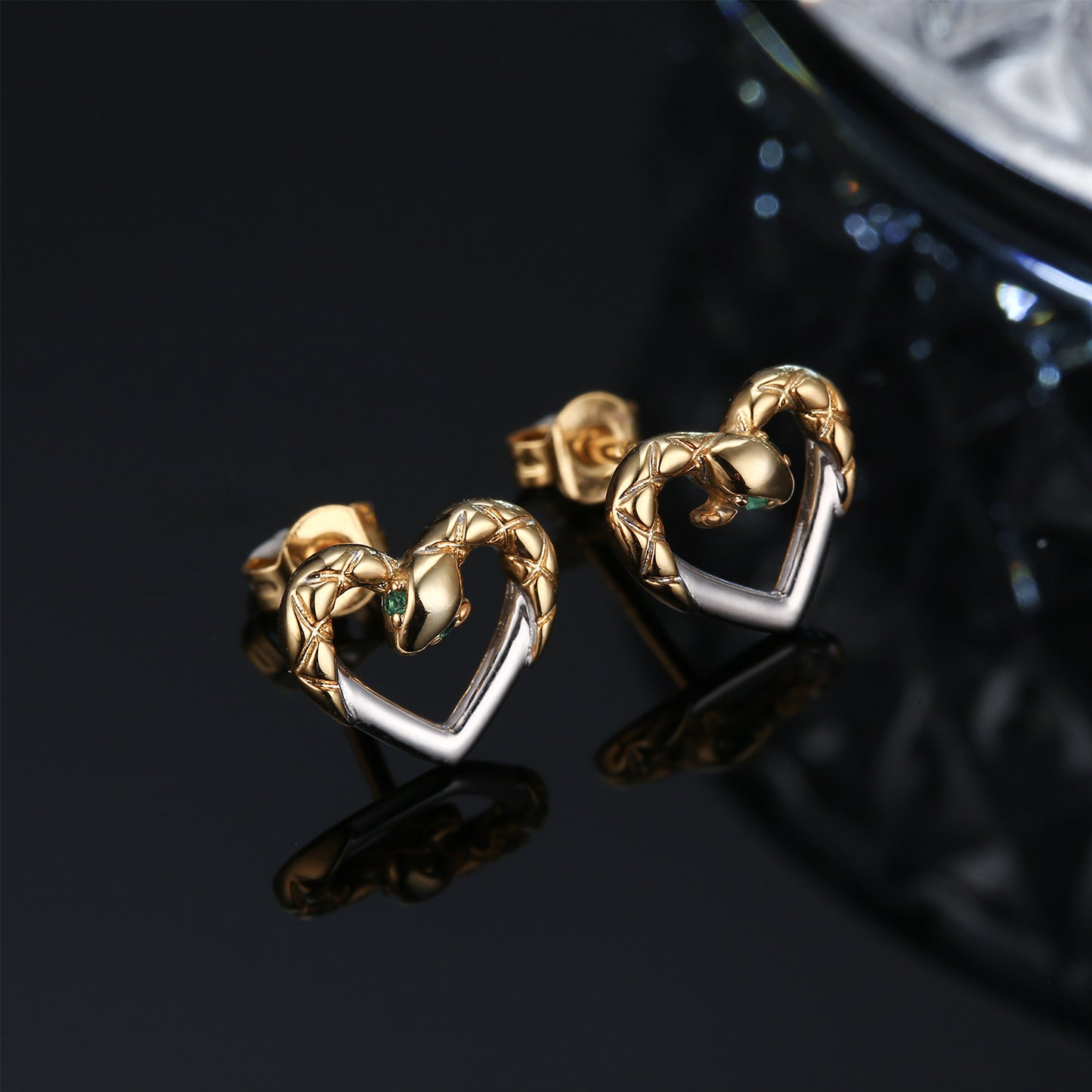 Snake Heart-shaped Silver Studs Earrings for Women