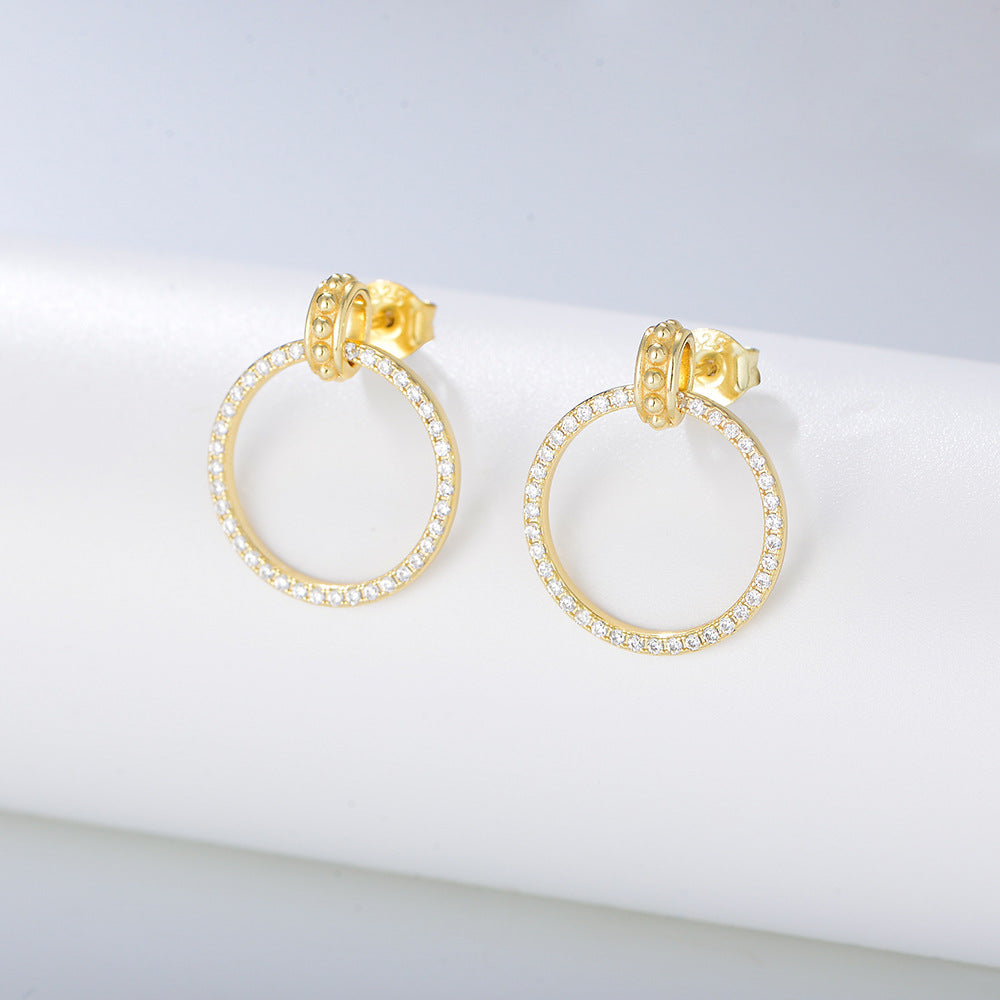 Full Zircon Hollow Circle Silver Drop Earrings for Women