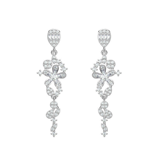 Stylish Flower with Zircon Silver Drop Earrings for Women