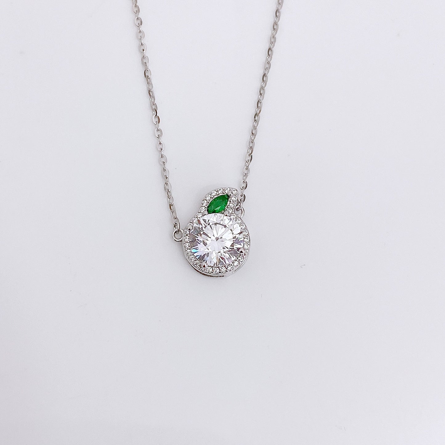 Round Zircon with Marquise Green Zircon Pendant Silver Necklace for Women