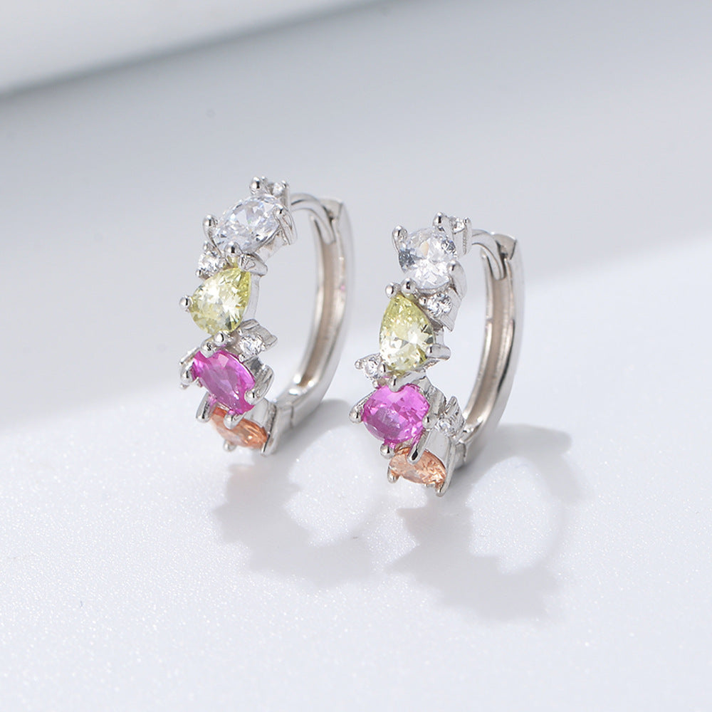 Beading Colourful Zircon Silver Hoop Earrings for Women