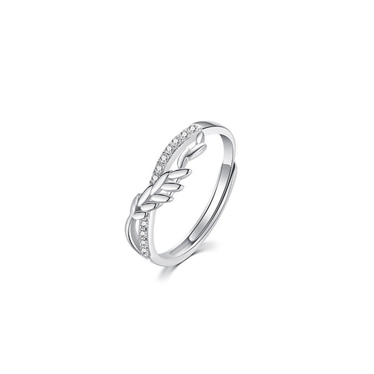 Wheat Ear Leaf Silver Couple Ring